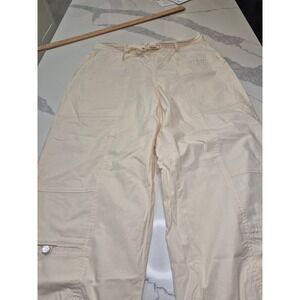 Habitual NY Women Cream Cargo Utility Pants Elastic Waist Drawstring XL H1618360